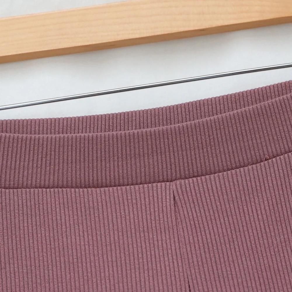 Zara mauve ribbed pants flared leggings yoga stretch relaxed loungewear comfy M - Picture 6 of 8
